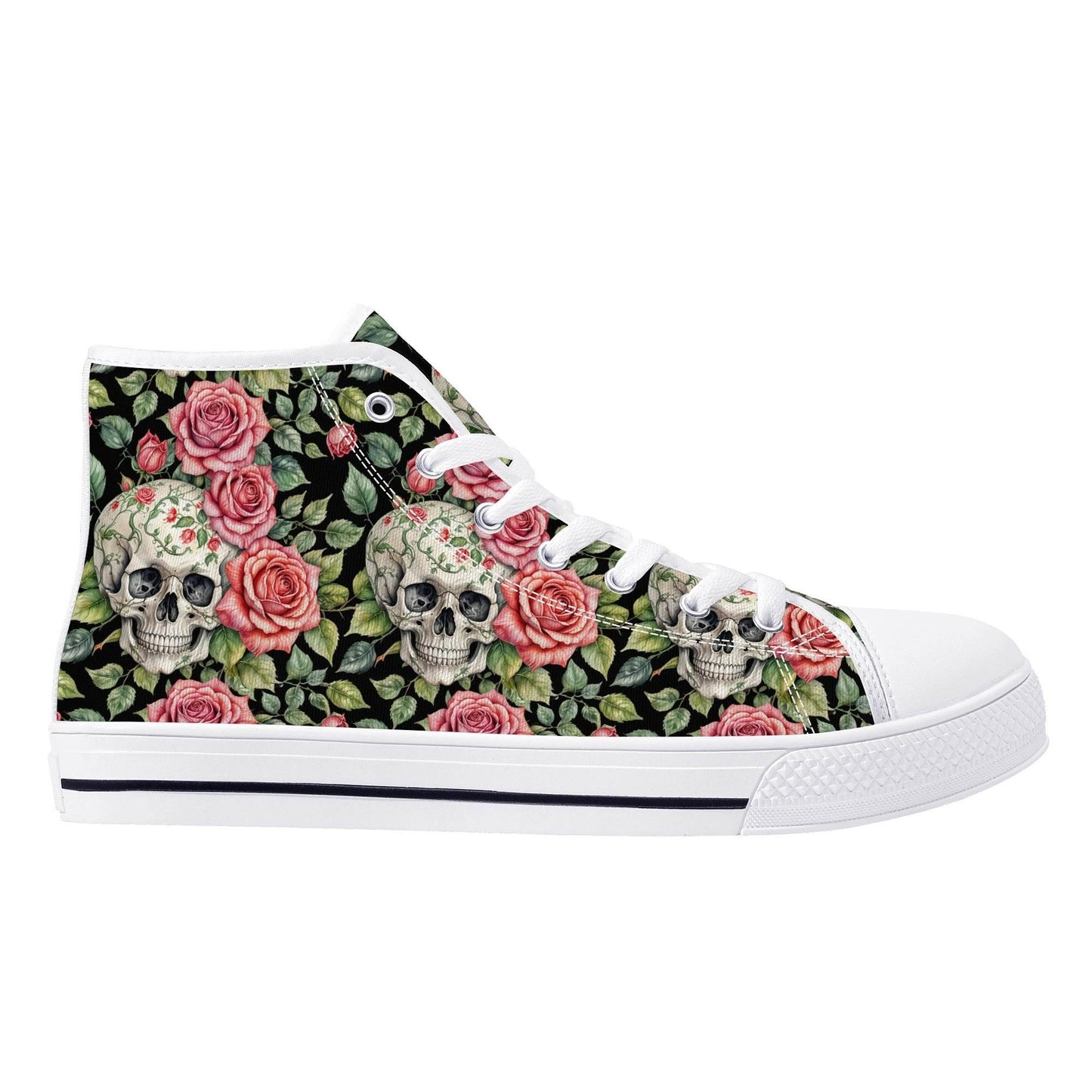 Pink Skulls Men's High Top Canvas Shoes - DeRose Seasonal