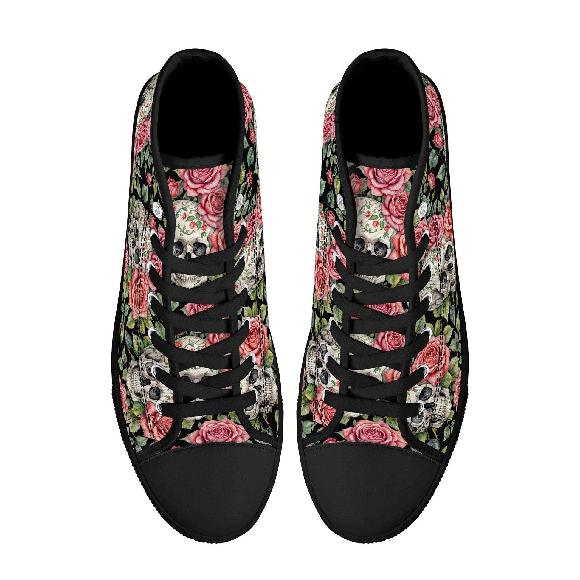 Pink Skulls Men's High Top Canvas Shoes - DeRose Seasonal