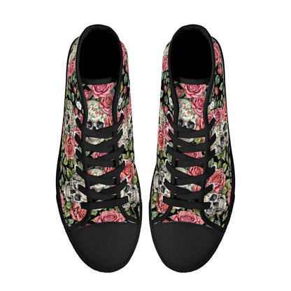 Pink Skulls Men's High Top Canvas Shoes - DeRose Seasonal