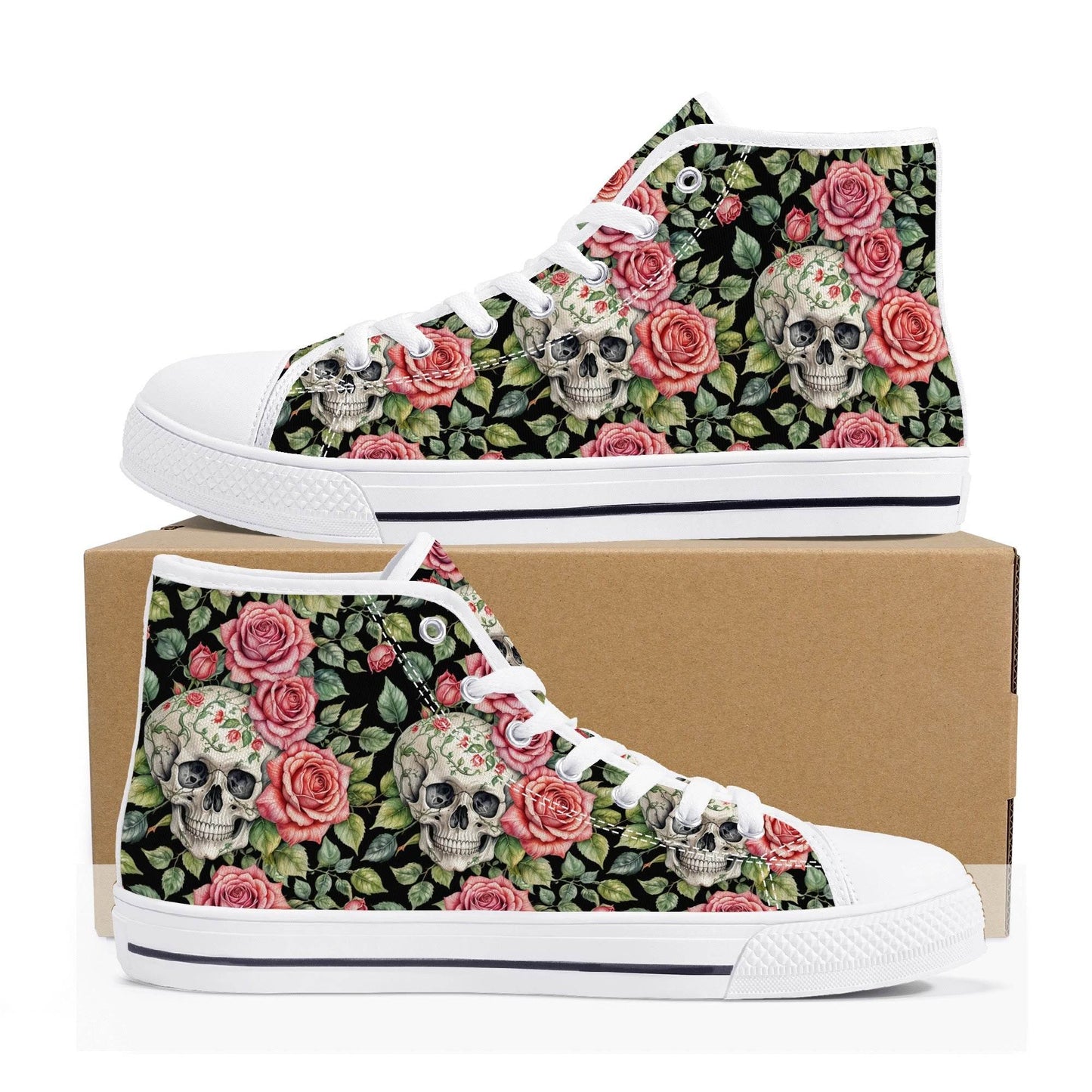 Pink Skulls Men's High Top Canvas Shoes - DeRose Seasonal