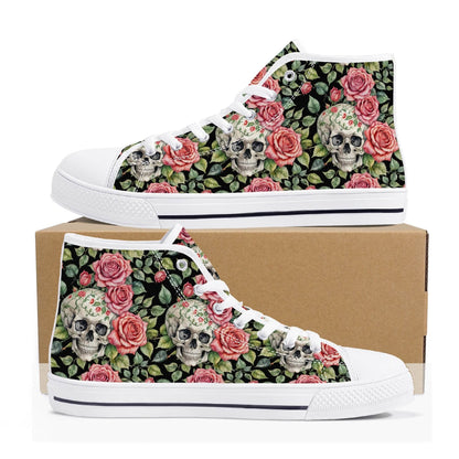 Pink Skulls Men's High Top Canvas Shoes - DeRose Seasonal