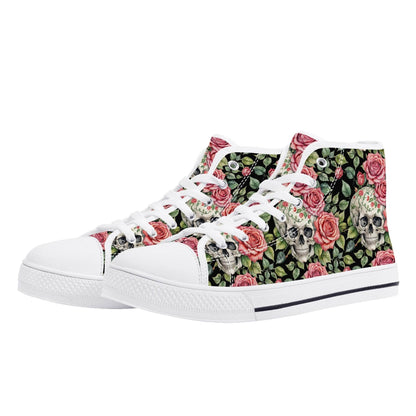 Pink Skulls Men's High Top Canvas Shoes - DeRose Seasonal