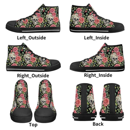 Pink Skulls Men's High Top Canvas Shoes - DeRose Seasonal