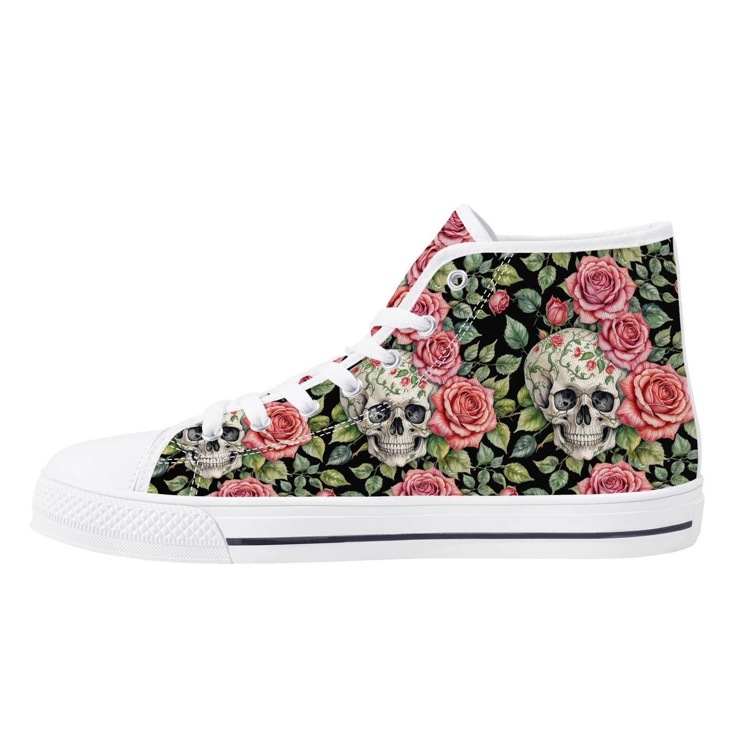 Pink Skulls Men's High Top Canvas Shoes - DeRose Seasonal