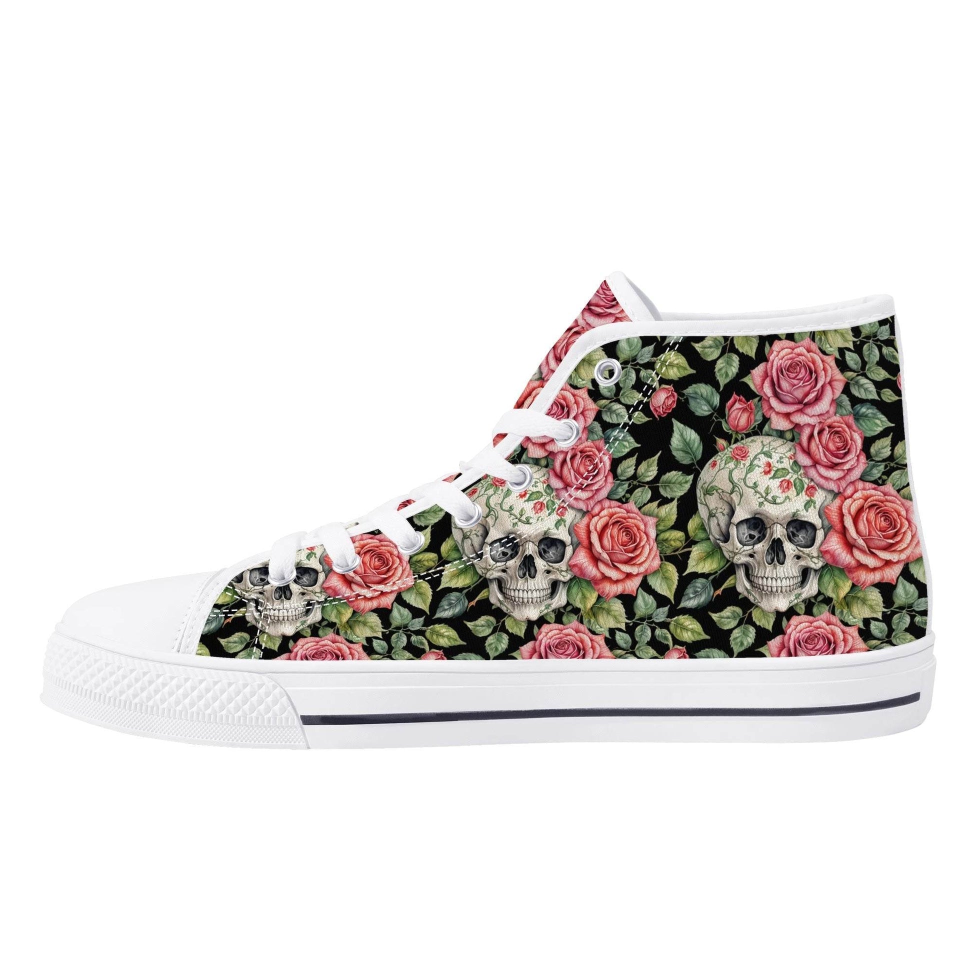 Pink Skulls Men's High Top Canvas Shoes - DeRose Seasonal