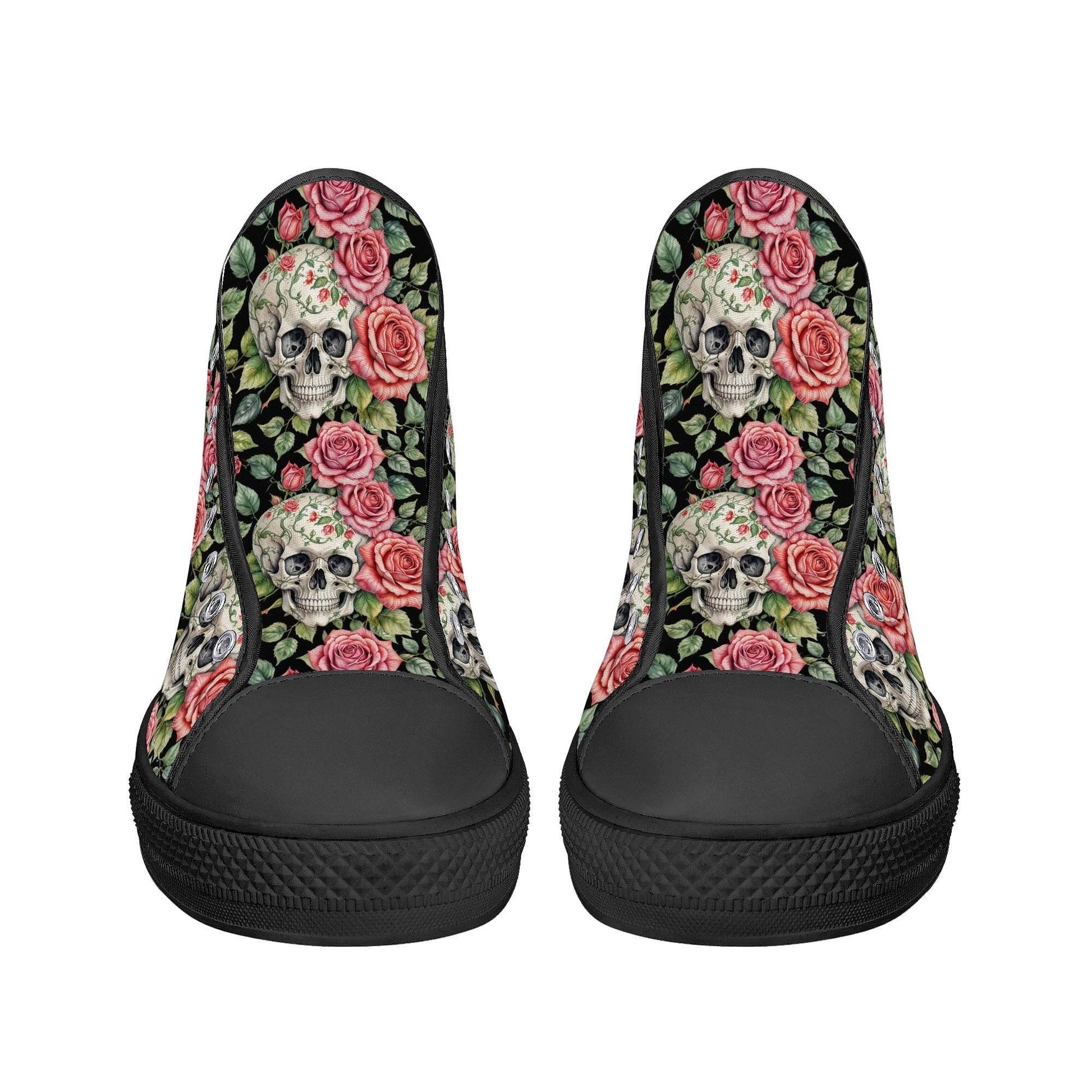 Pink Skulls Men's High Top Canvas Shoes - DeRose Seasonal