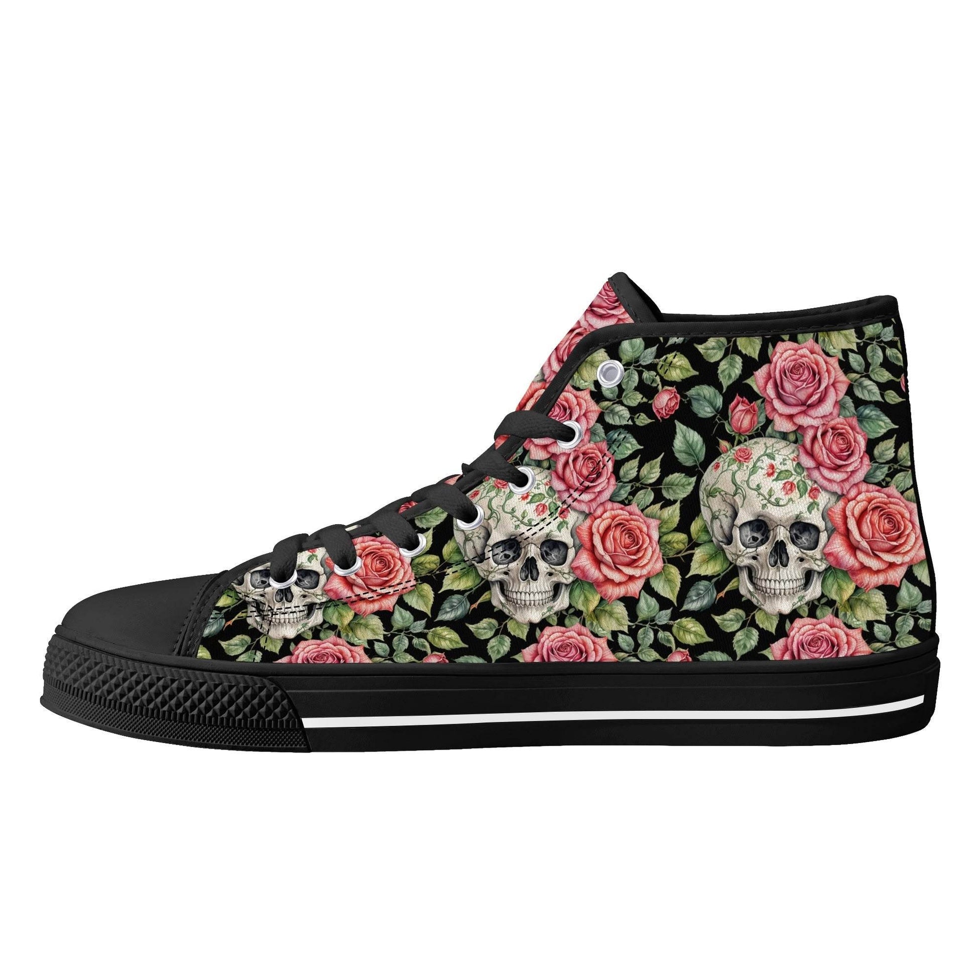 Pink Skulls Men's High Top Canvas Shoes - DeRose Seasonal