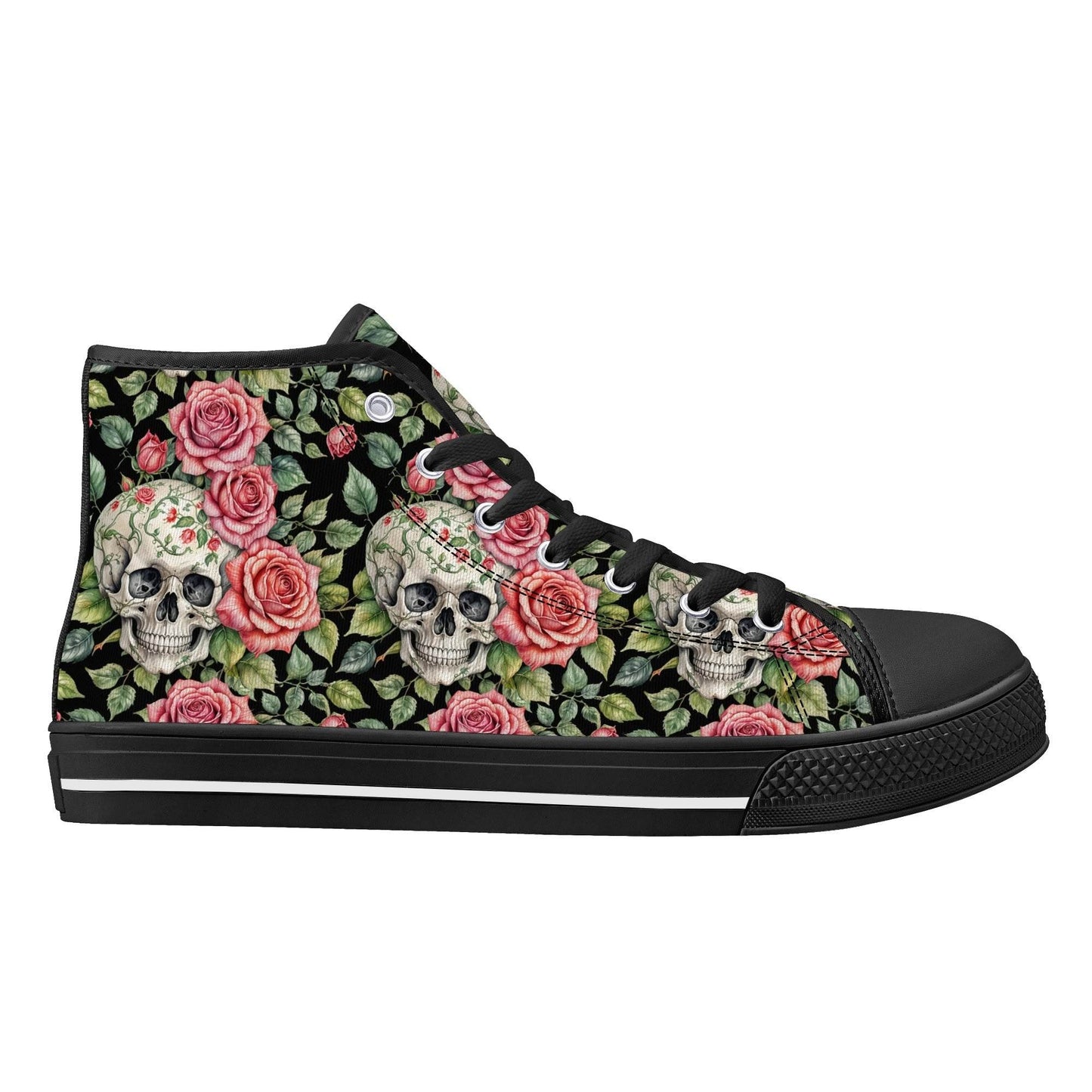 Pink Skulls Men's High Top Canvas Shoes - DeRose Seasonal