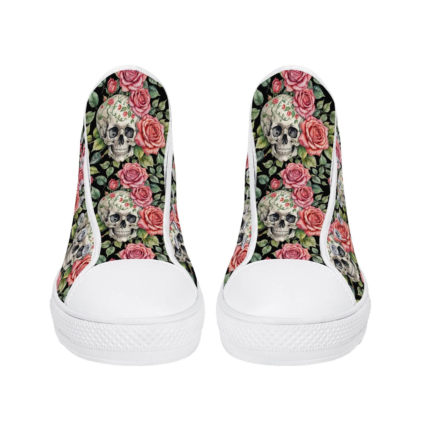 Pink Skulls Men's High Top Canvas Shoes - DeRose Seasonal