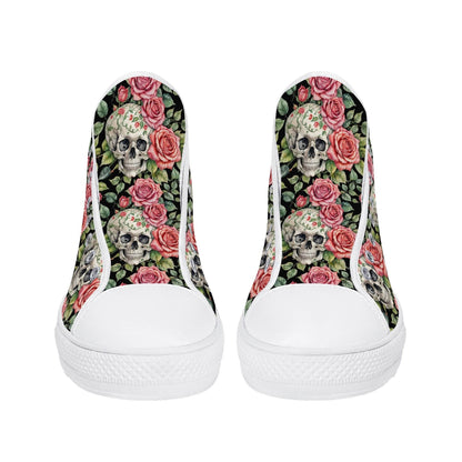 Pink Skulls Men's High Top Canvas Shoes - DeRose Seasonal