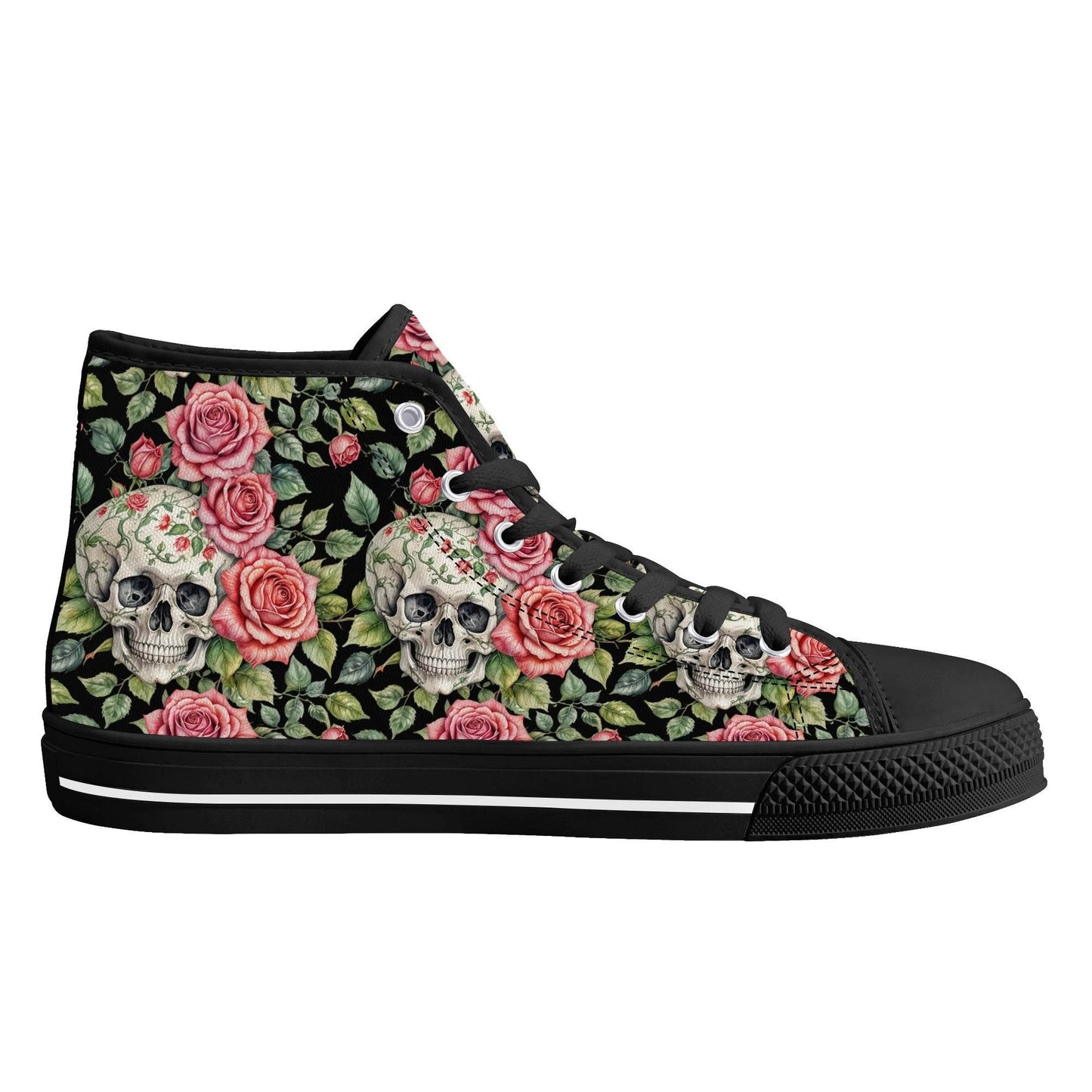 Pink Skulls Men's High Top Canvas Shoes - DeRose Seasonal