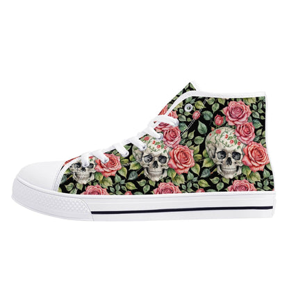 Pink Skulls Men's High Top Canvas Shoes - DeRose Seasonal