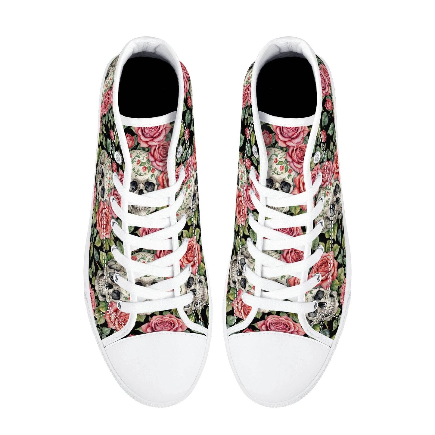 Pink Skulls Men's High Top Canvas Shoes - DeRose Seasonal