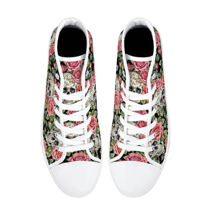 Pink Skulls Men's High Top Canvas Shoes - DeRose Seasonal