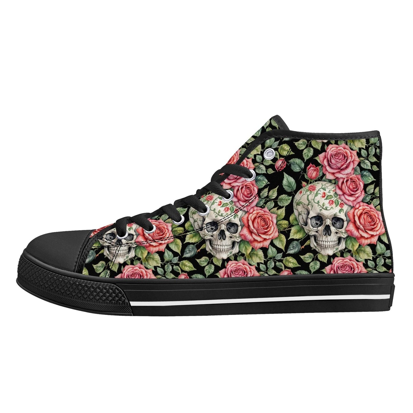 Pink Skulls Men's High Top Canvas Shoes - DeRose Seasonal