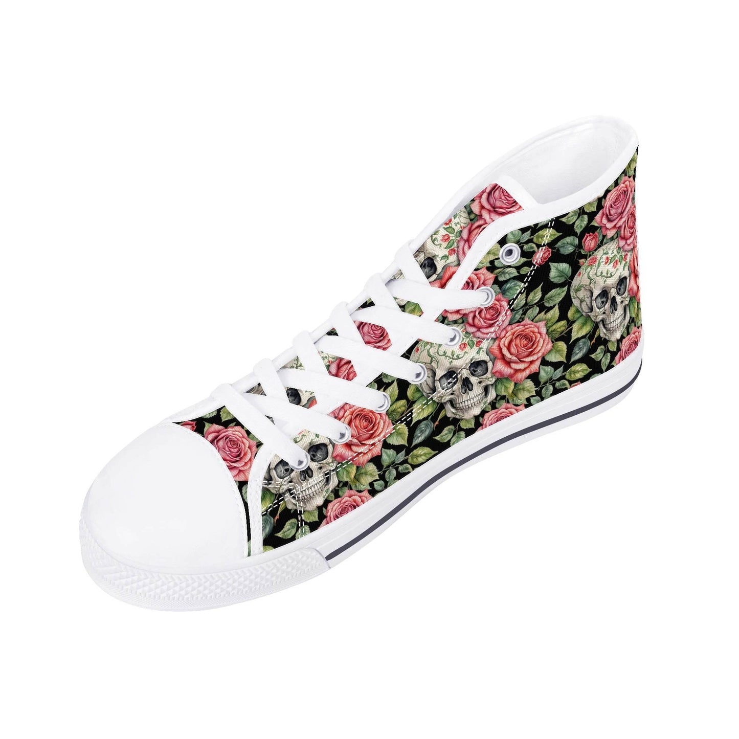 Pink Skulls Men's High Top Canvas Shoes - DeRose Seasonal
