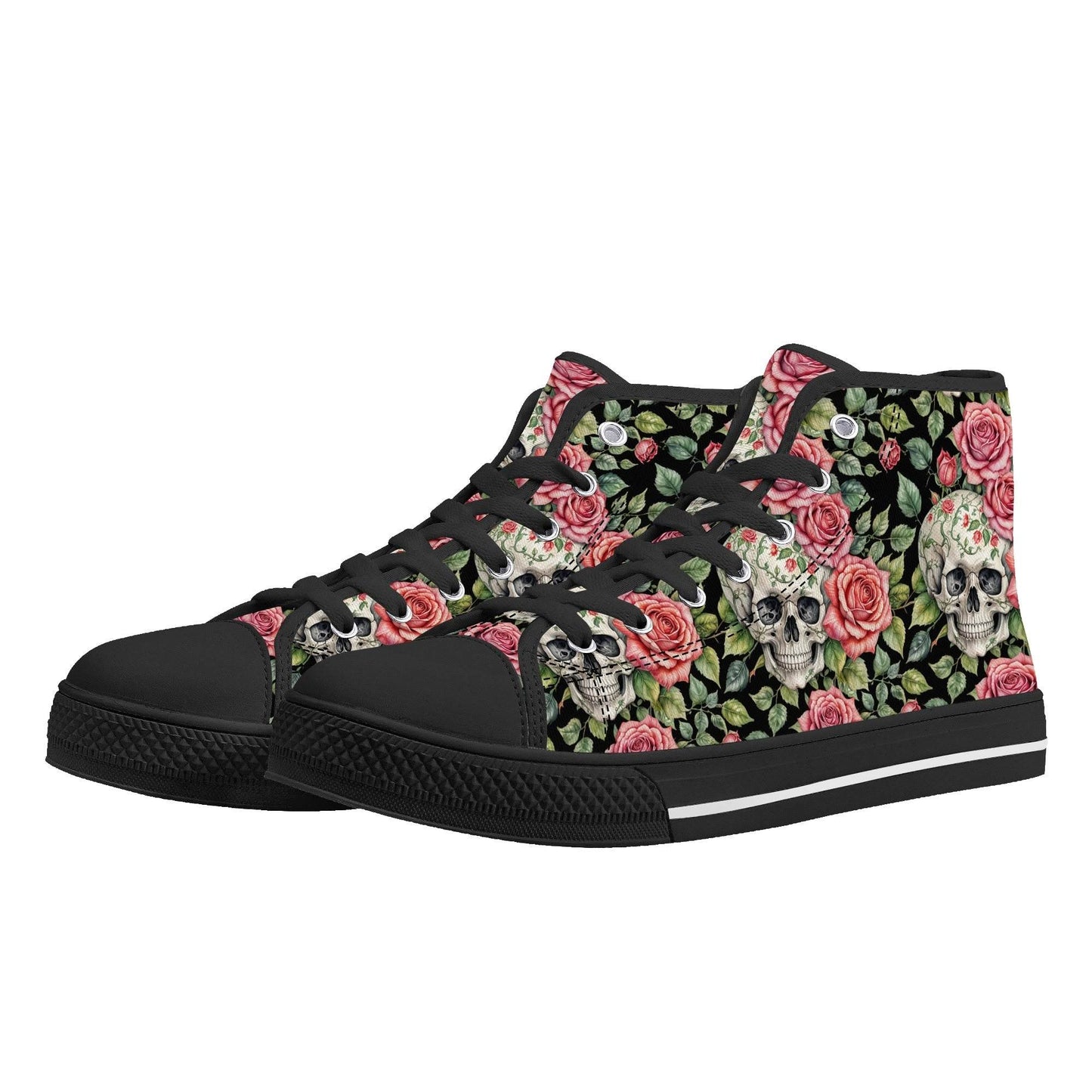 Pink Skulls Men's High Top Canvas Shoes - DeRose Seasonal