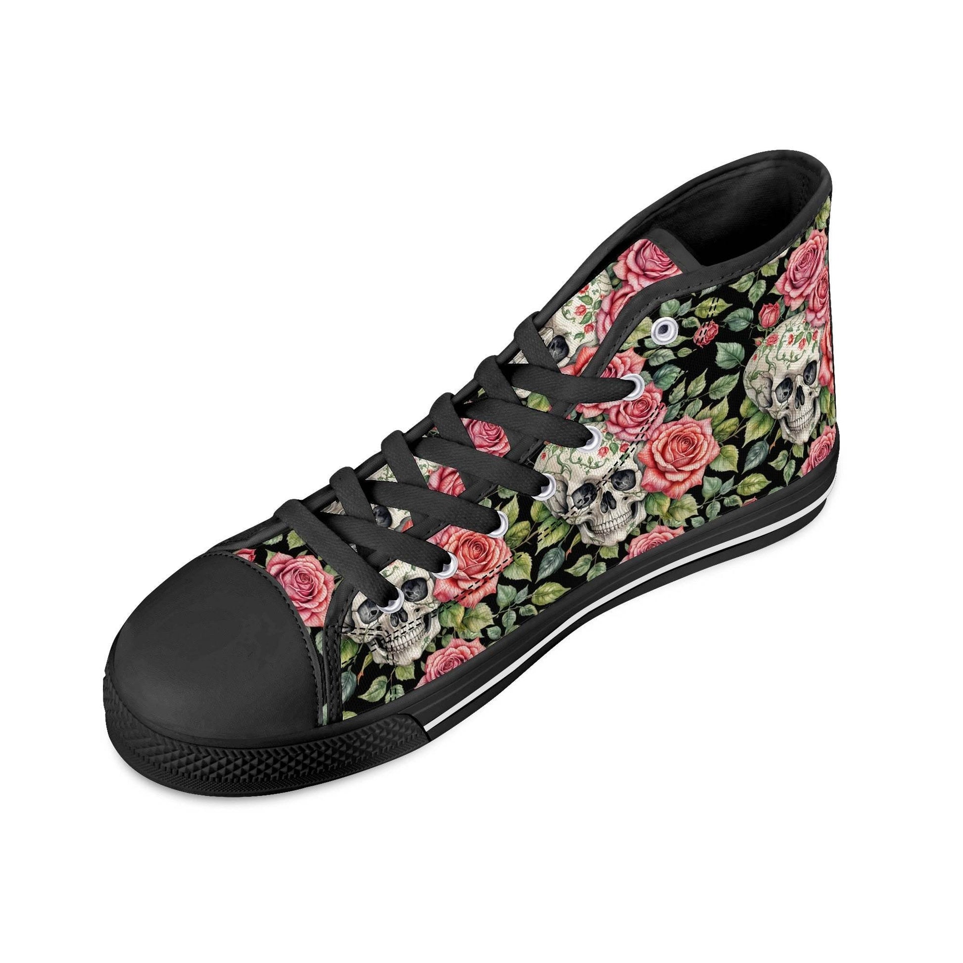 Pink Skulls Men's High Top Canvas Shoes - DeRose Seasonal