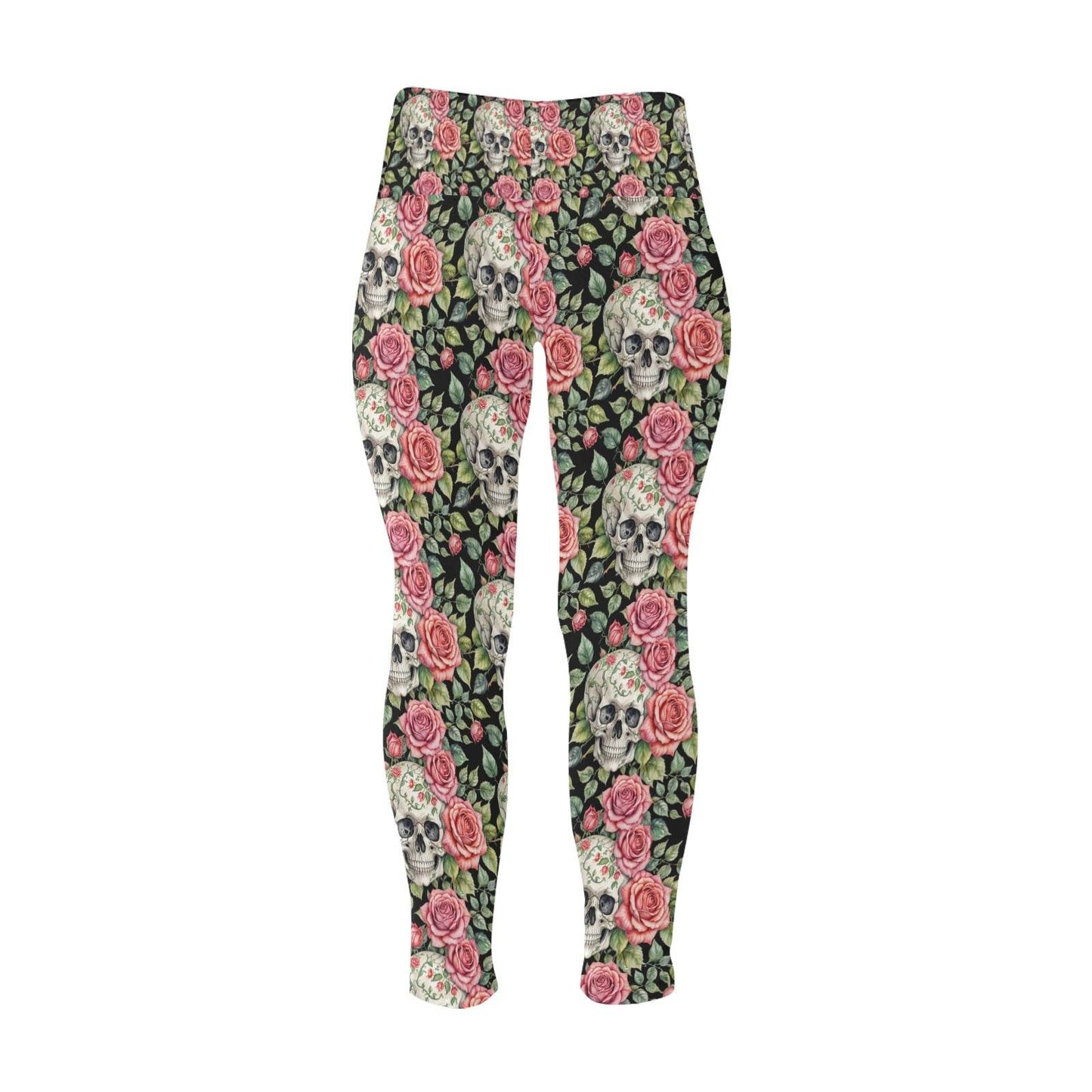 Pink Skulls Women's Plus Size High Waited Leggings Women's High Waist Leggings(Plus Size)(ModelL45) - DeRose Seasonal