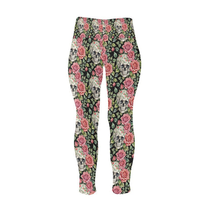 Pink Skulls Women's Plus Size High Waited Leggings Women's High Waist Leggings(Plus Size)(ModelL45) - DeRose Seasonal