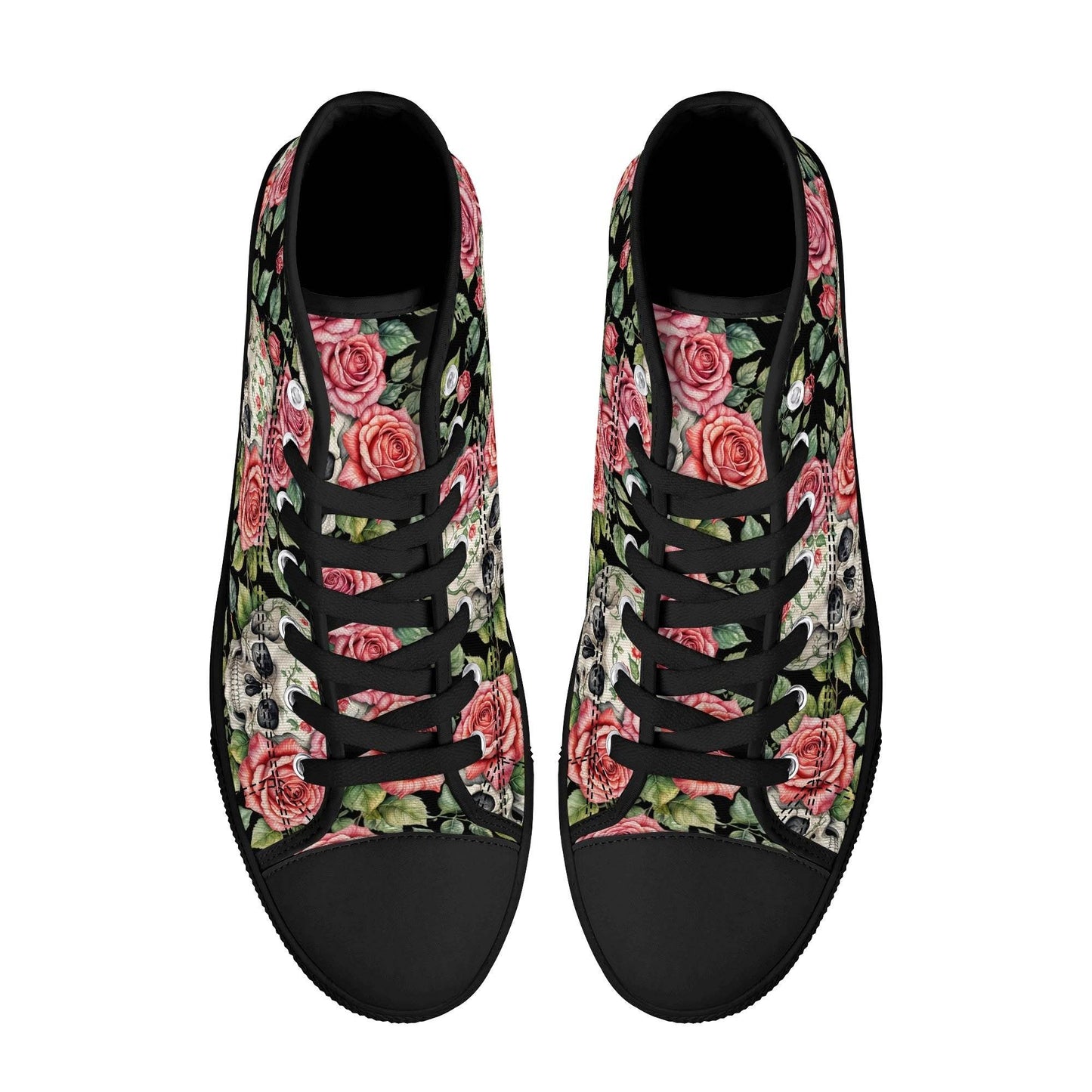 Pink Skulls Women's High Top Canvas Shoes - DeRose Seasonal