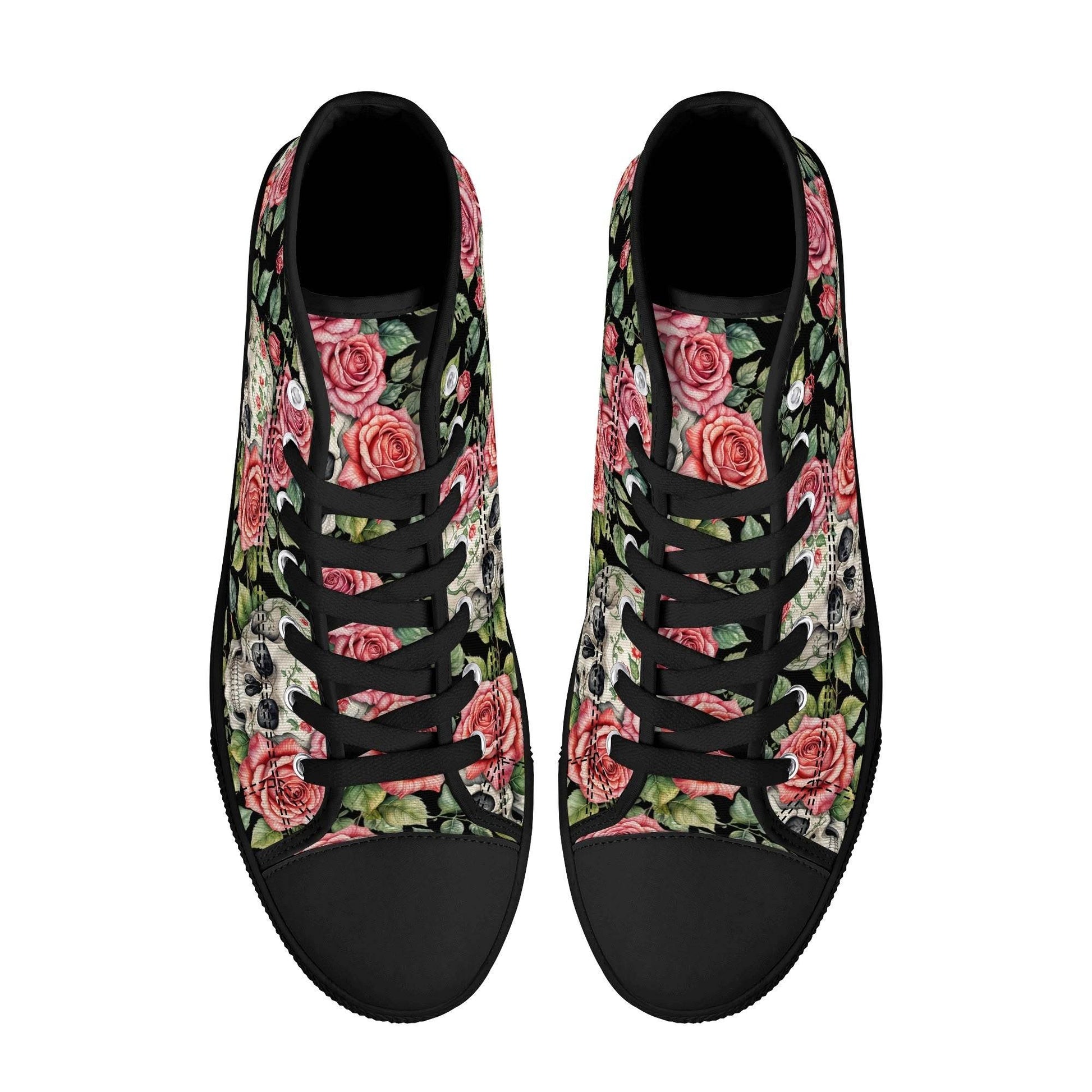Pink Skulls Women's High Top Canvas Shoes - DeRose Seasonal