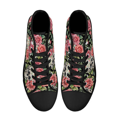 Pink Skulls Women's High Top Canvas Shoes - DeRose Seasonal