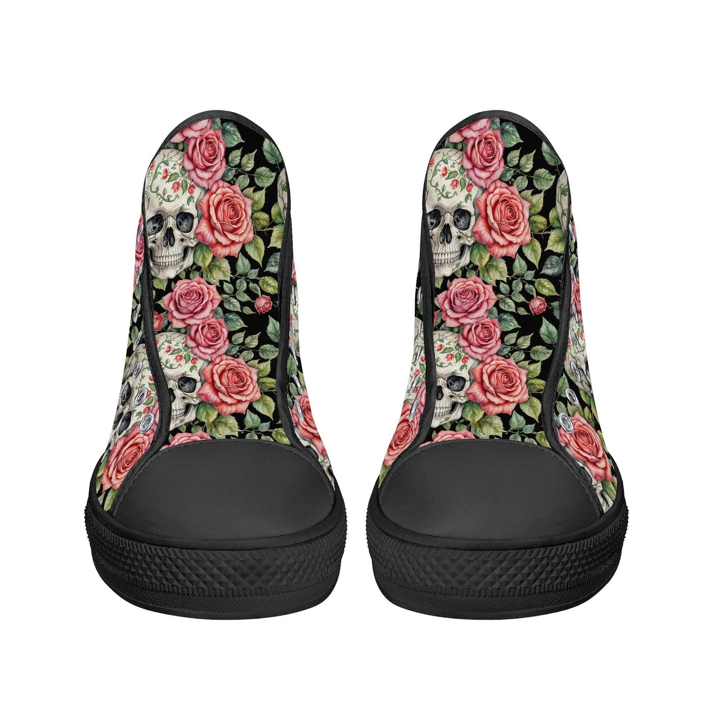 Pink Skulls Women's High Top Canvas Shoes - DeRose Seasonal