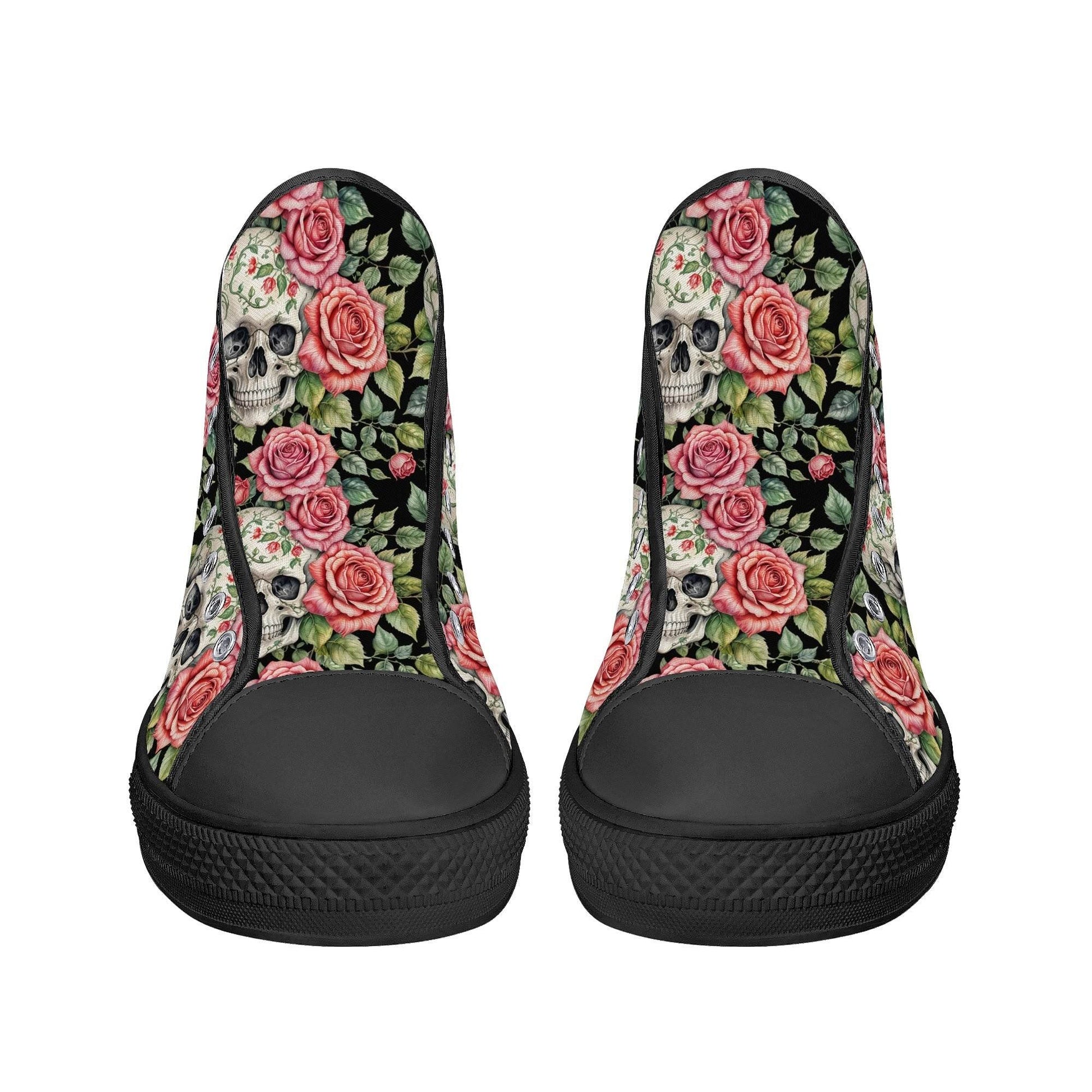 Pink Skulls Women's High Top Canvas Shoes - DeRose Seasonal
