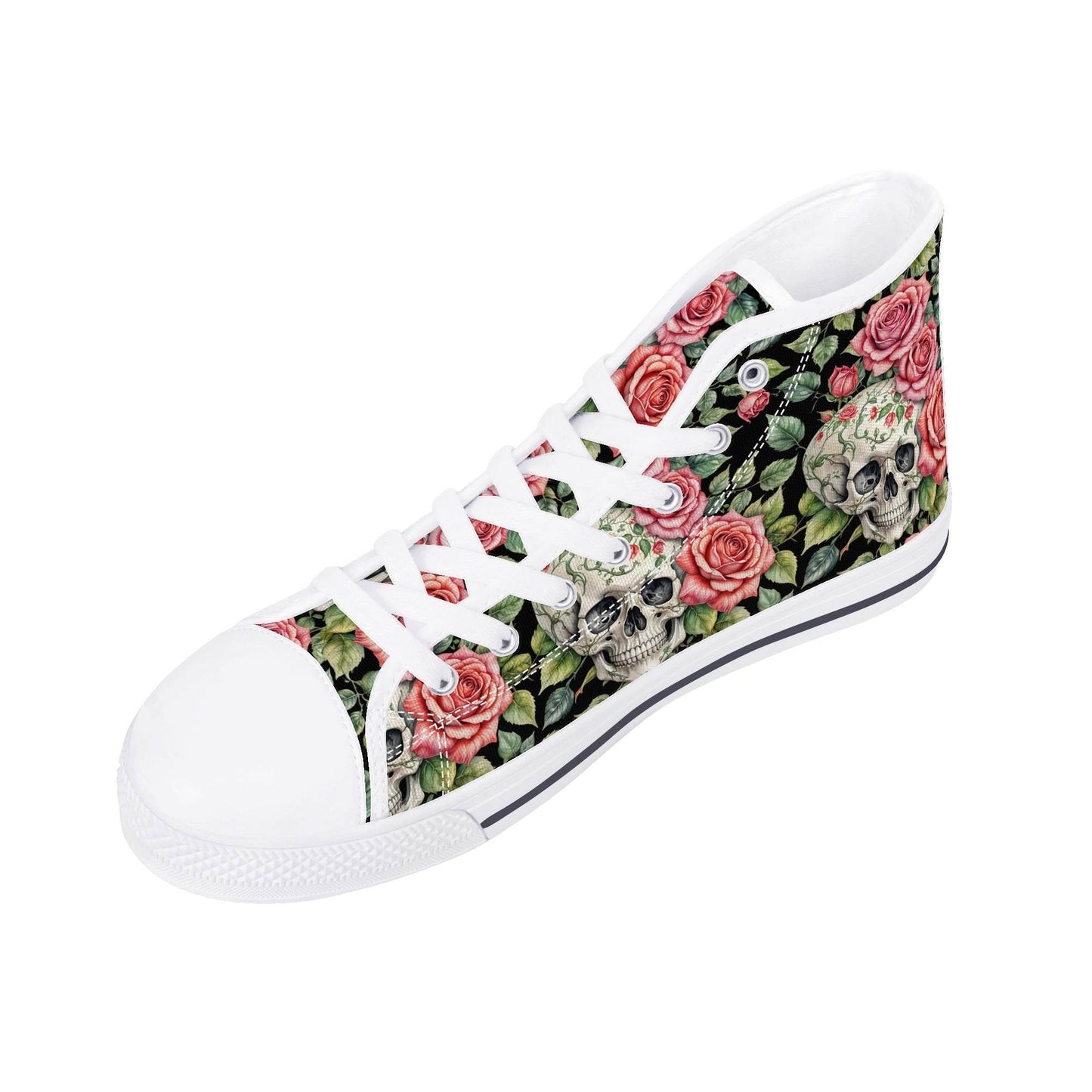 Pink Skulls Women's High Top Canvas Shoes - DeRose Seasonal