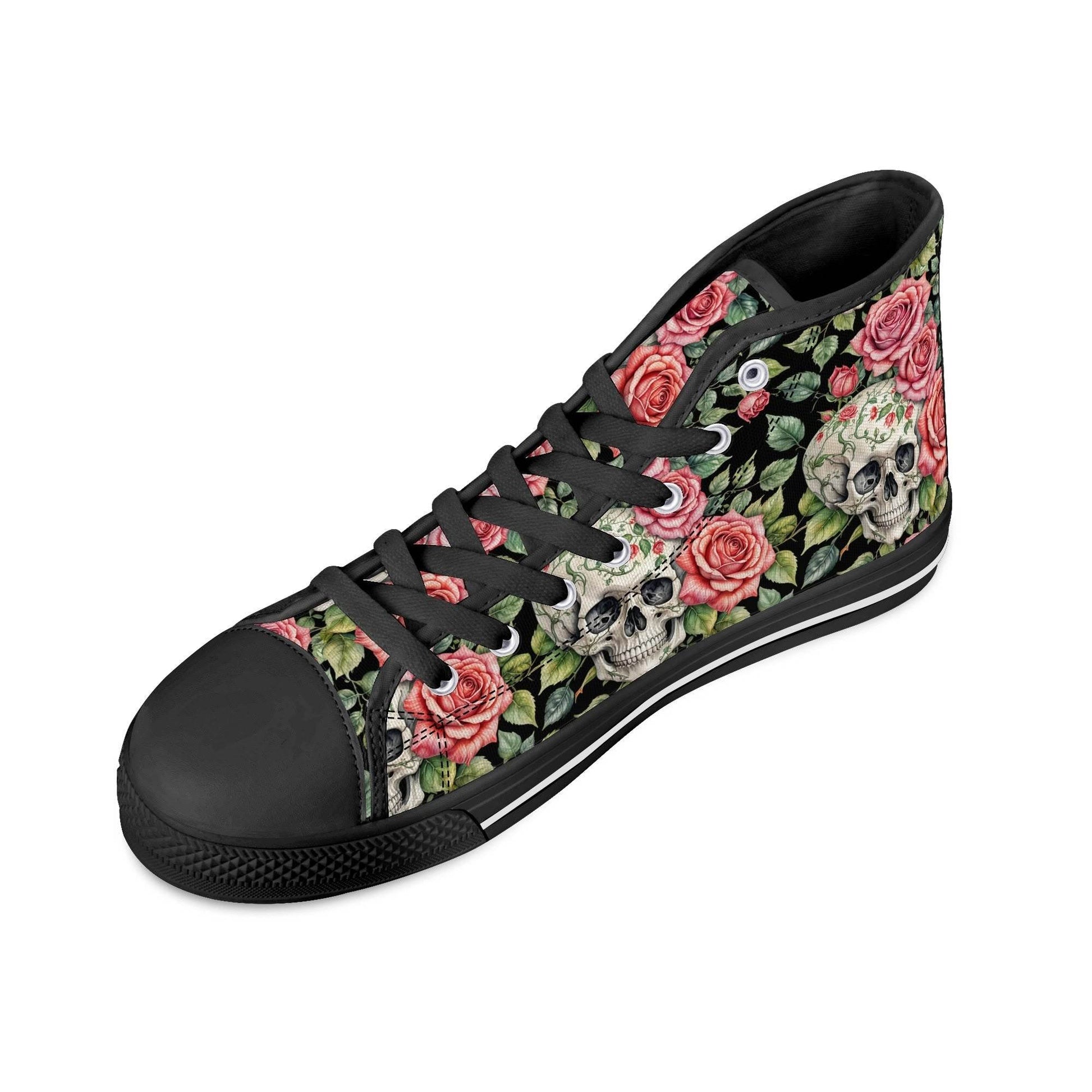 Pink Skulls Women's High Top Canvas Shoes - DeRose Seasonal