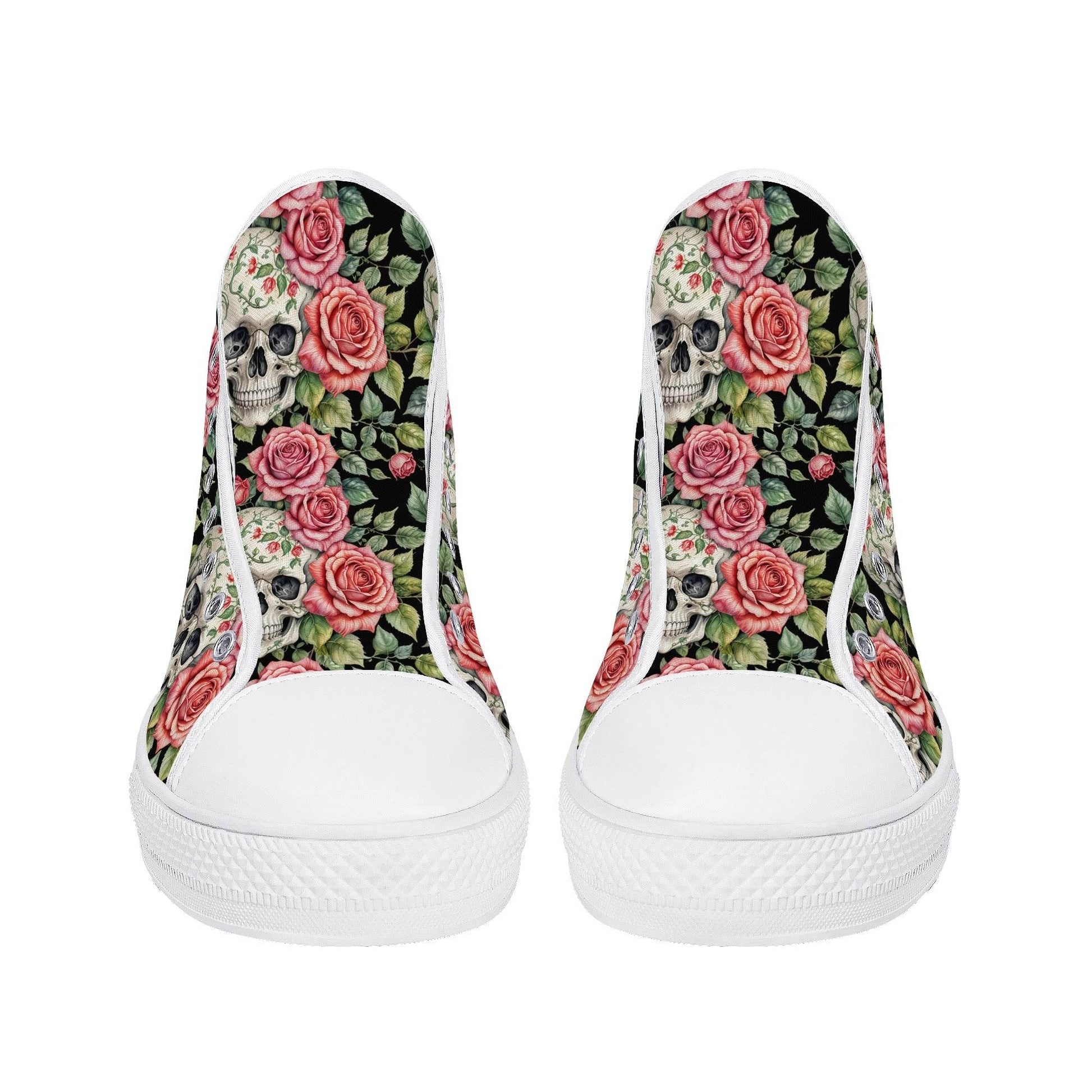 Pink Skulls Women's High Top Canvas Shoes - DeRose Seasonal