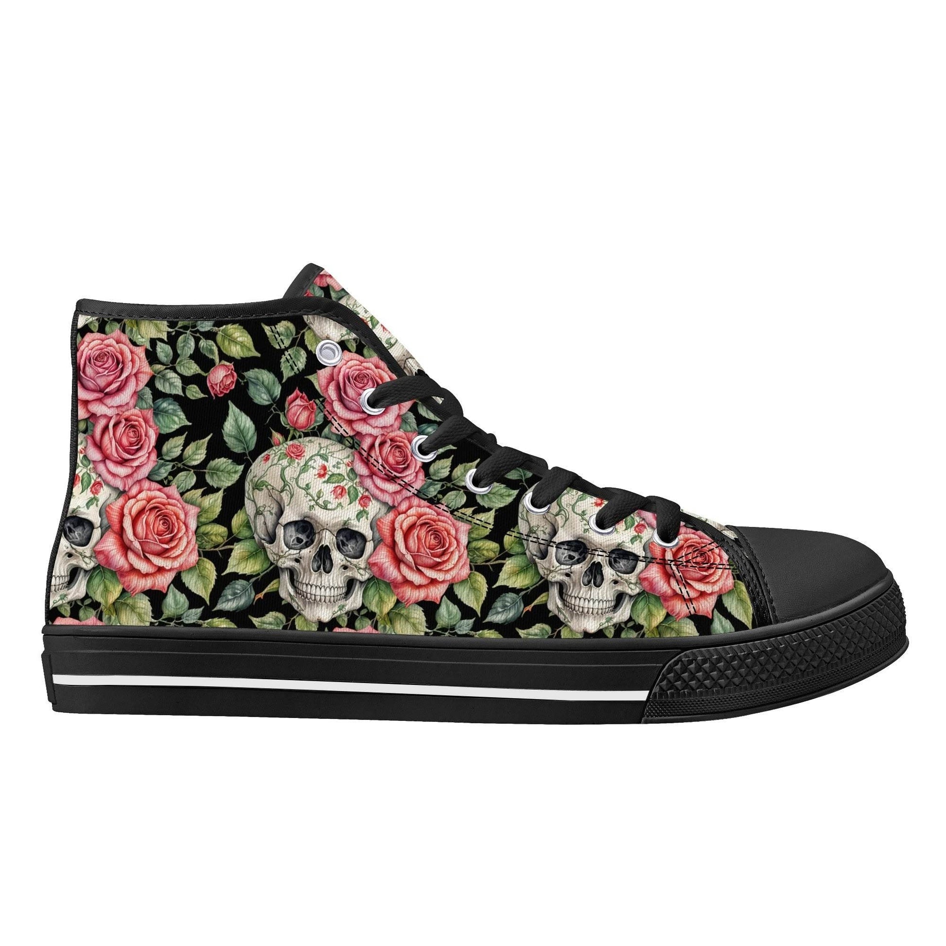 Pink Skulls Women's High Top Canvas Shoes - DeRose Seasonal
