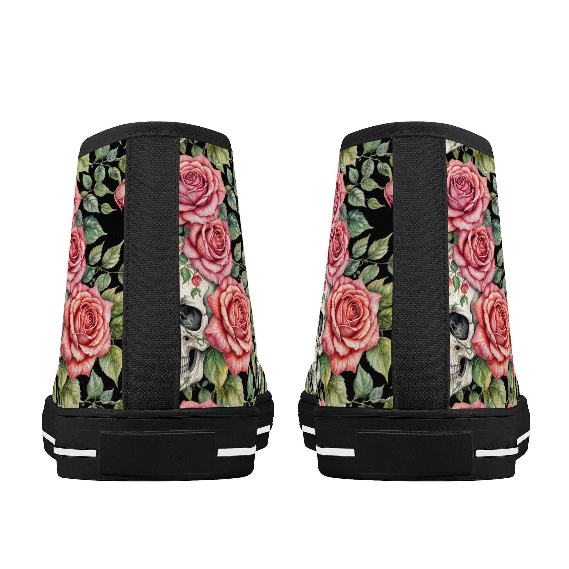 Pink Skulls Women's High Top Canvas Shoes - DeRose Seasonal