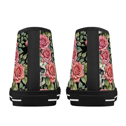 Pink Skulls Women's High Top Canvas Shoes - DeRose Seasonal