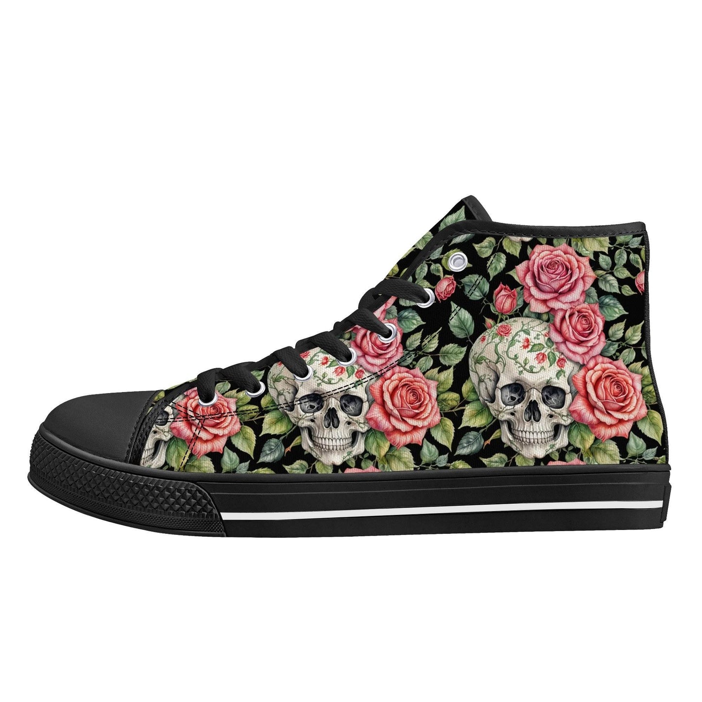 Pink Skulls Women's High Top Canvas Shoes - DeRose Seasonal