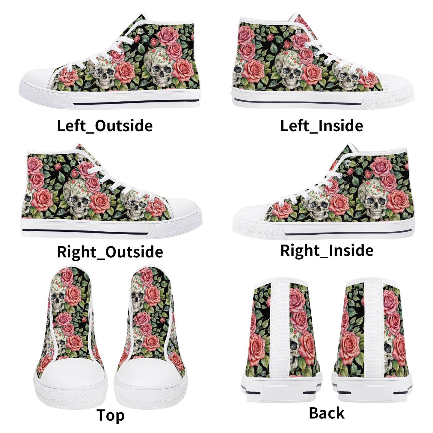 Pink Skulls Women's High Top Canvas Shoes - DeRose Seasonal