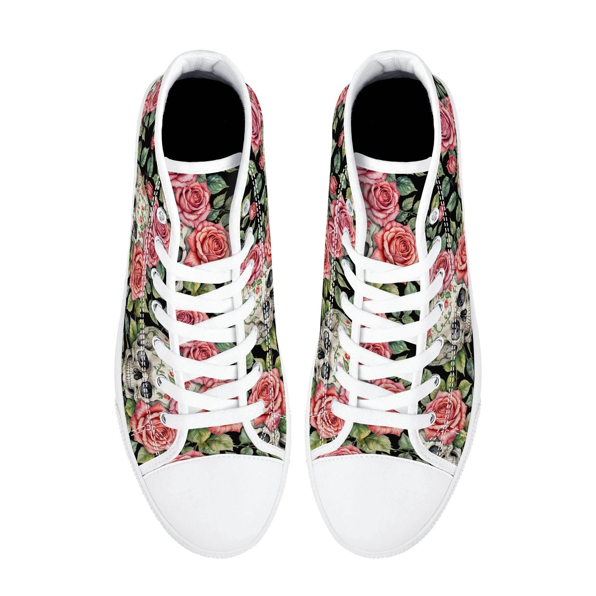 Pink Skulls Women's High Top Canvas Shoes - DeRose Seasonal