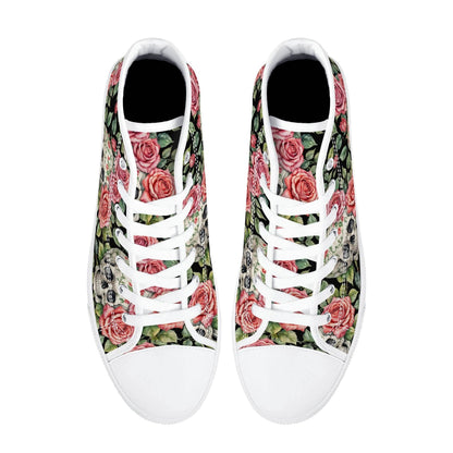 Pink Skulls Women's High Top Canvas Shoes - DeRose Seasonal