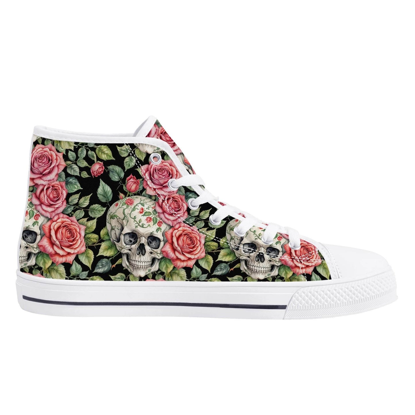 Pink Skulls Women's High Top Canvas Shoes - DeRose Seasonal