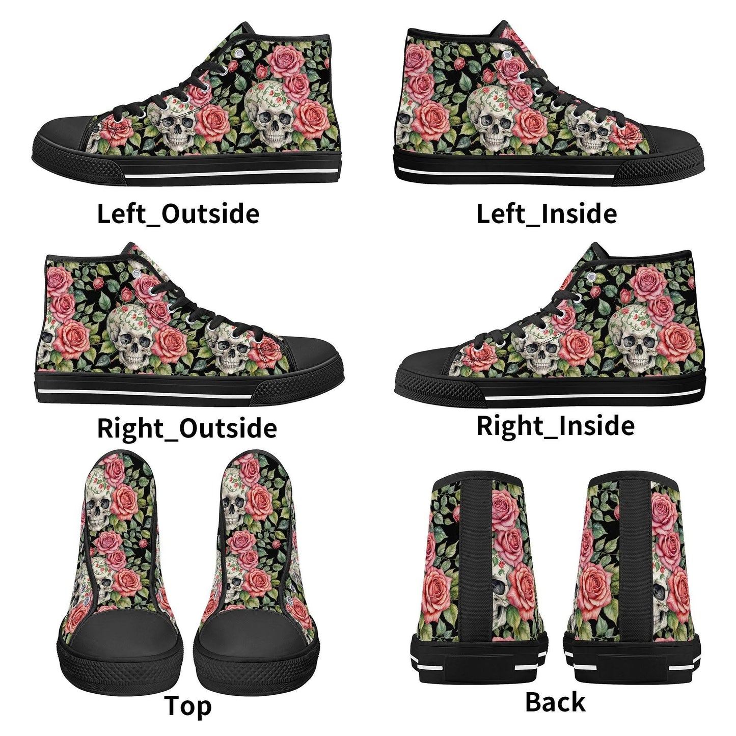 Pink Skulls Women's High Top Canvas Shoes - DeRose Seasonal