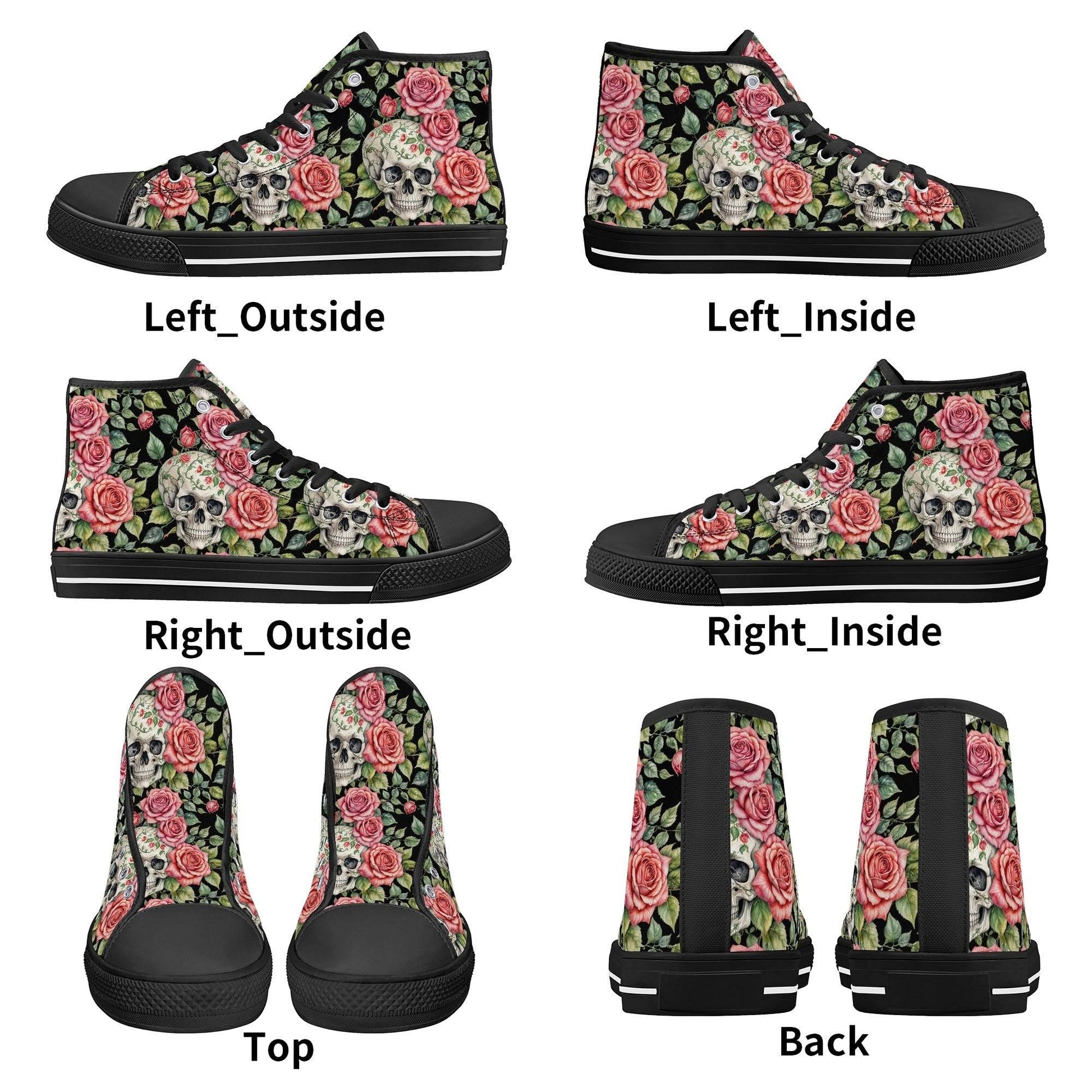 Pink Skulls Women's High Top Canvas Shoes - DeRose Seasonal