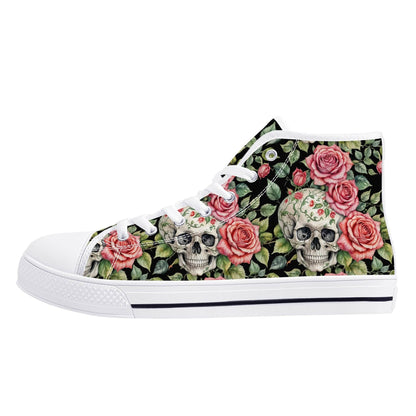Pink Skulls Women's High Top Canvas Shoes - DeRose Seasonal