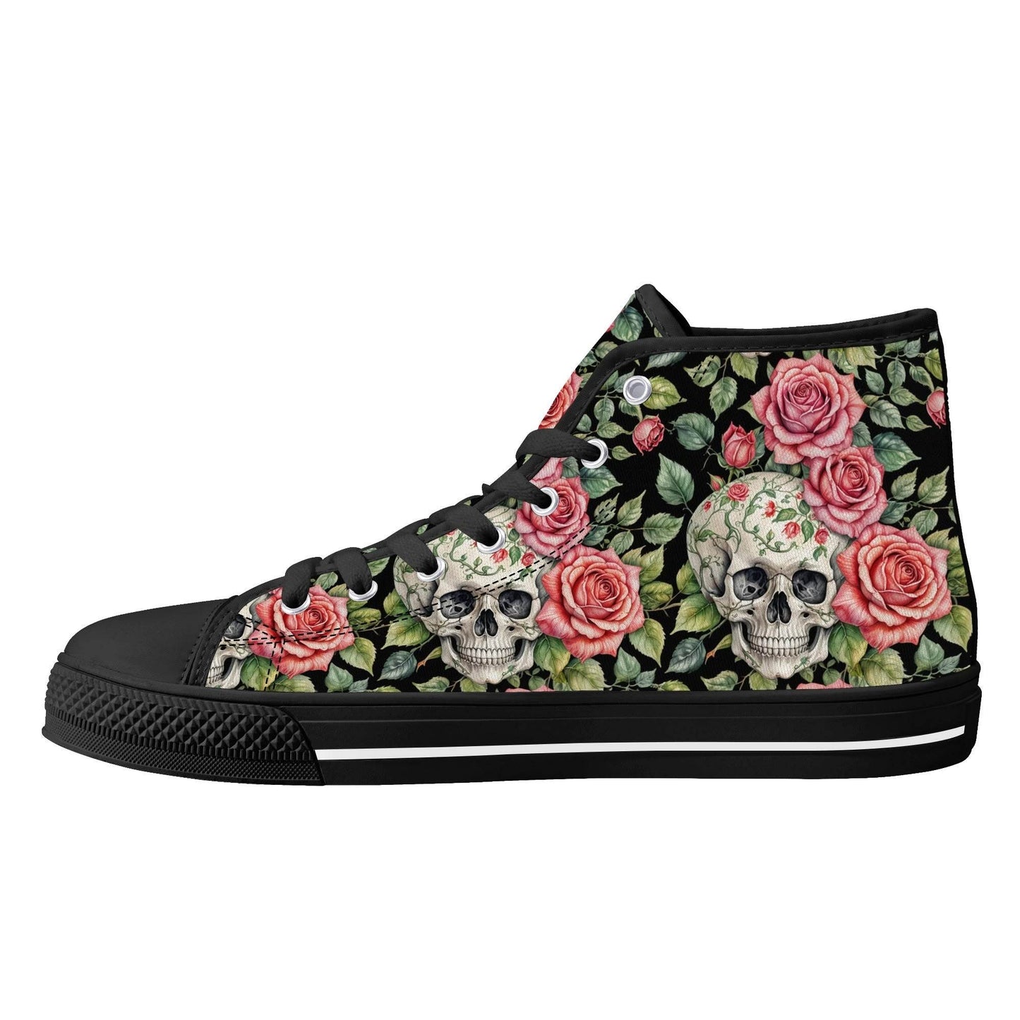Pink Skulls Women's High Top Canvas Shoes - DeRose Seasonal