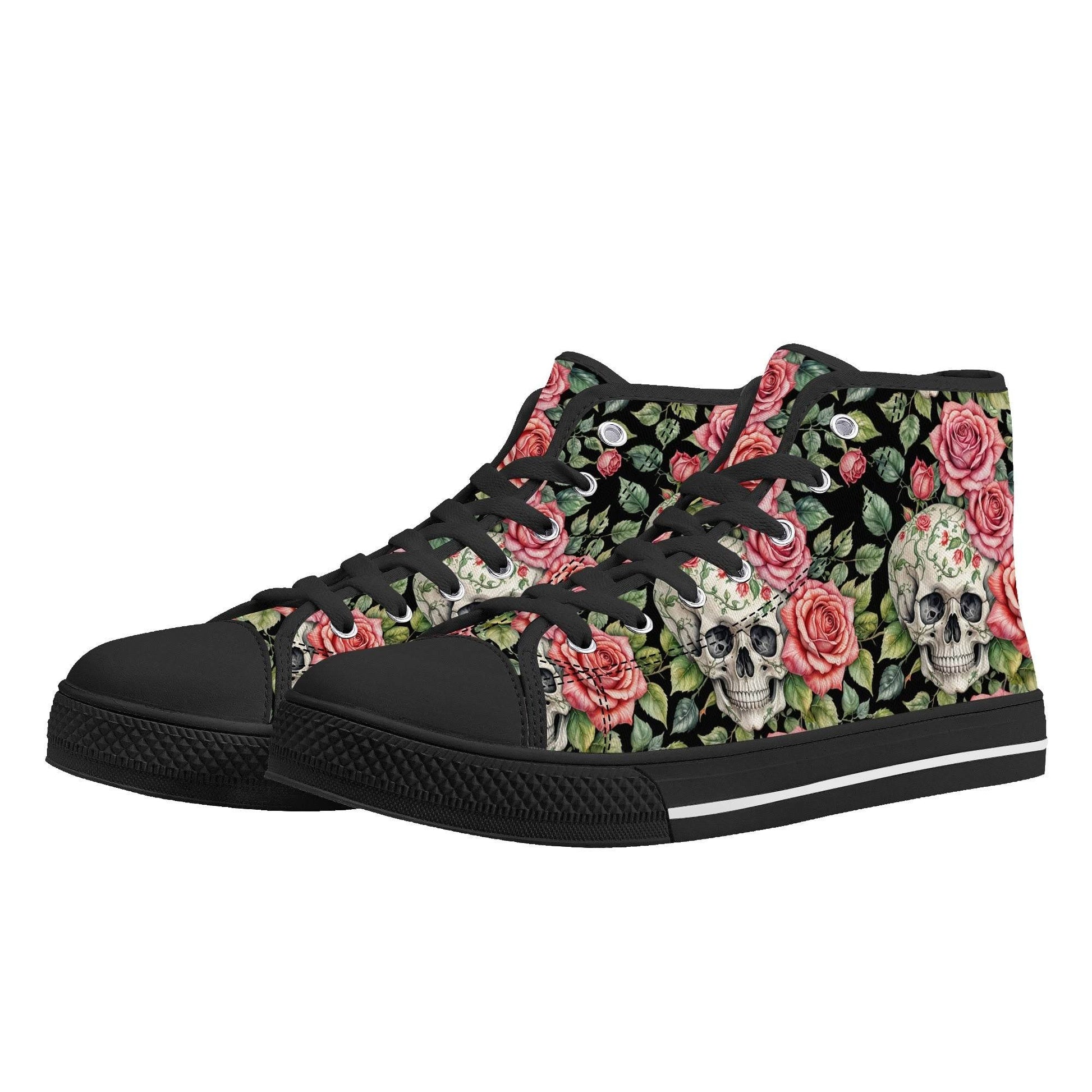 Pink Skulls Women's High Top Canvas Shoes - DeRose Seasonal