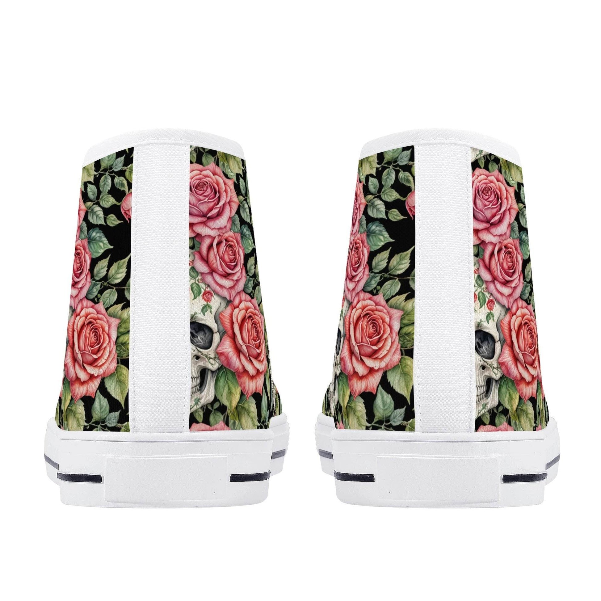 Pink Skulls Women's High Top Canvas Shoes - DeRose Seasonal
