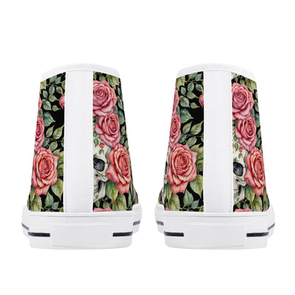 Pink Skulls Women's High Top Canvas Shoes - DeRose Seasonal