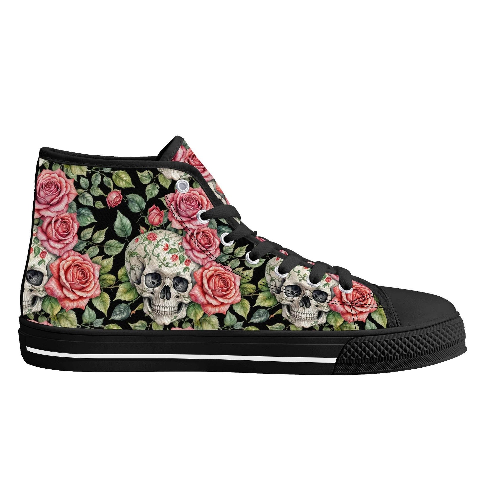 Pink Skulls Women's High Top Canvas Shoes - DeRose Seasonal