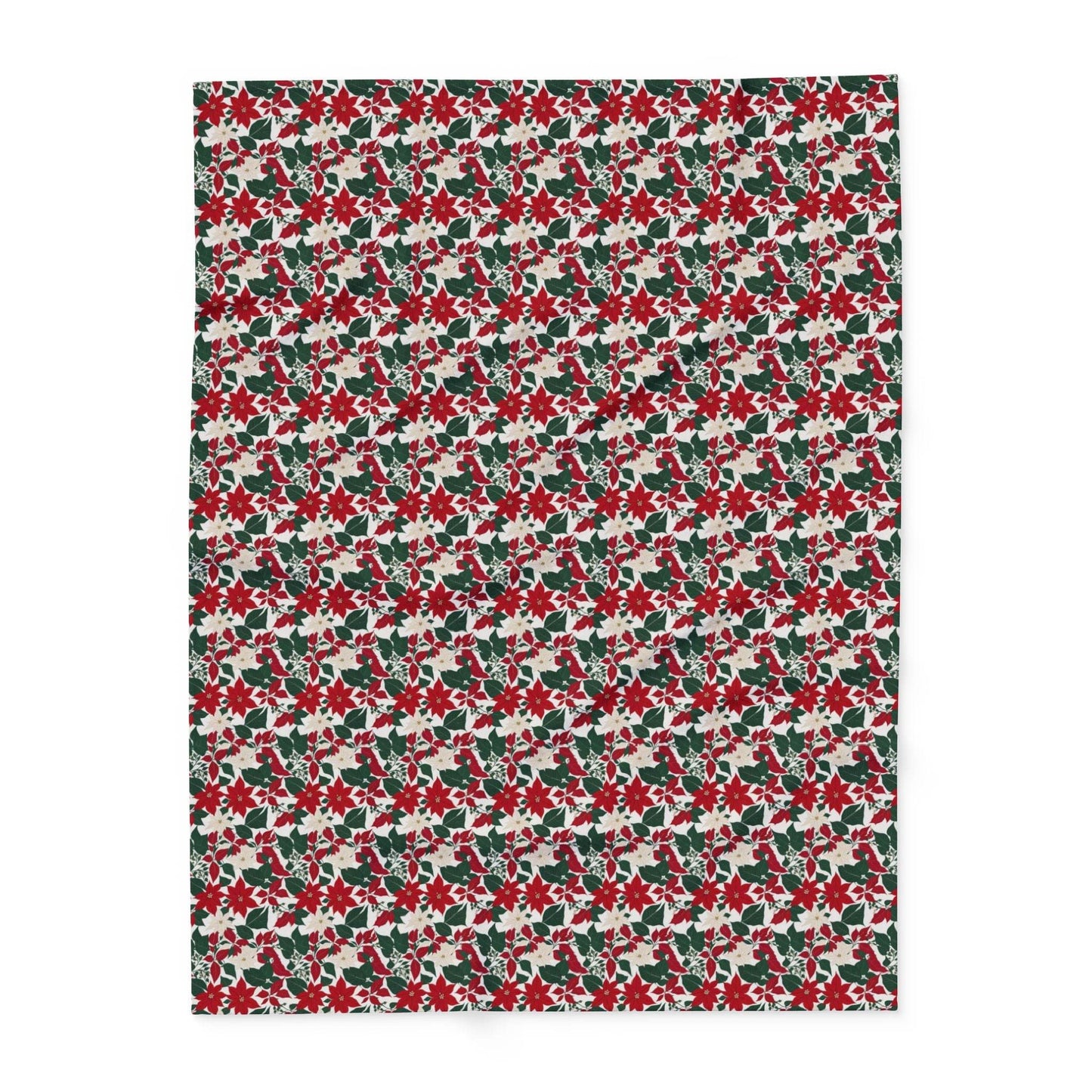 Red and White Poinsettia Arctic Fleece Blanket - 3 sizes - DeRose Seasonal