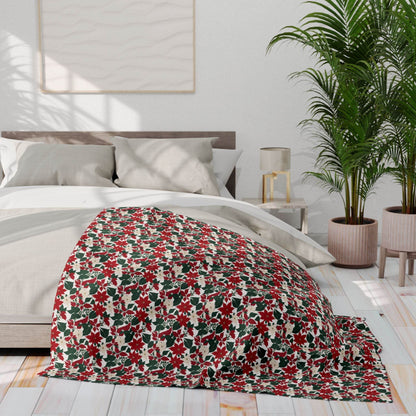 Red and White Poinsettia Arctic Fleece Blanket - 3 sizes - DeRose Seasonal